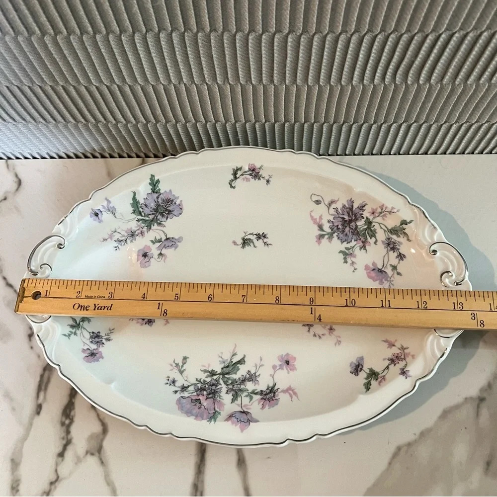 SOLD: PORCELAINE DE LIMOGES FRANCE POMPADOUR 13 1/4" MEAT PLATTER LIQUID WELL - Picture 2 of 5